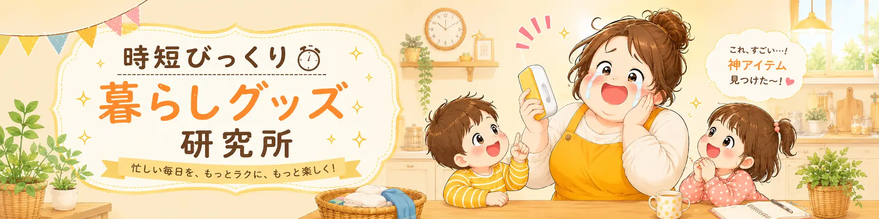 時短びっくり暮らしグッズ研究所のヘッダーイラスト